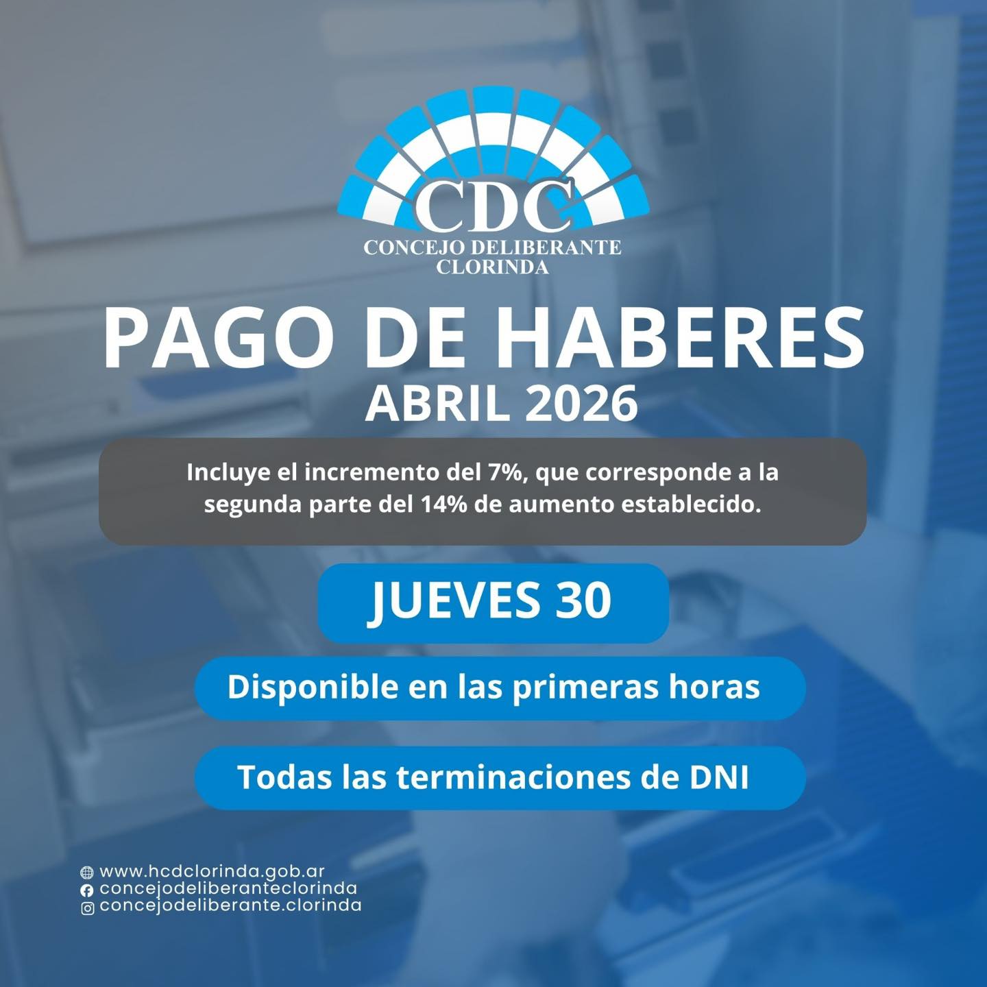 El Concejo Deliberante informa el pago de haberes correspondiente al mes de abril